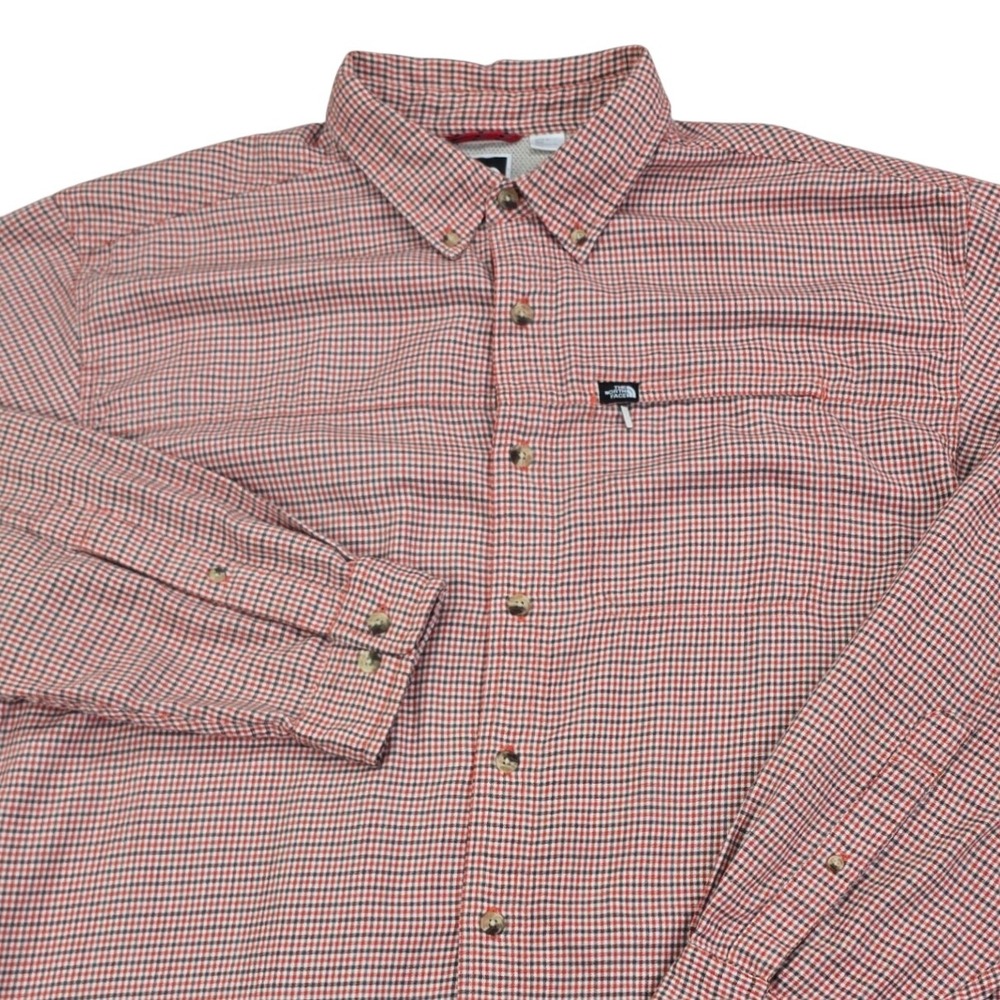 The North Face Micro Check Button Down Shirt Mens L Red White Mesh Lined Hiking